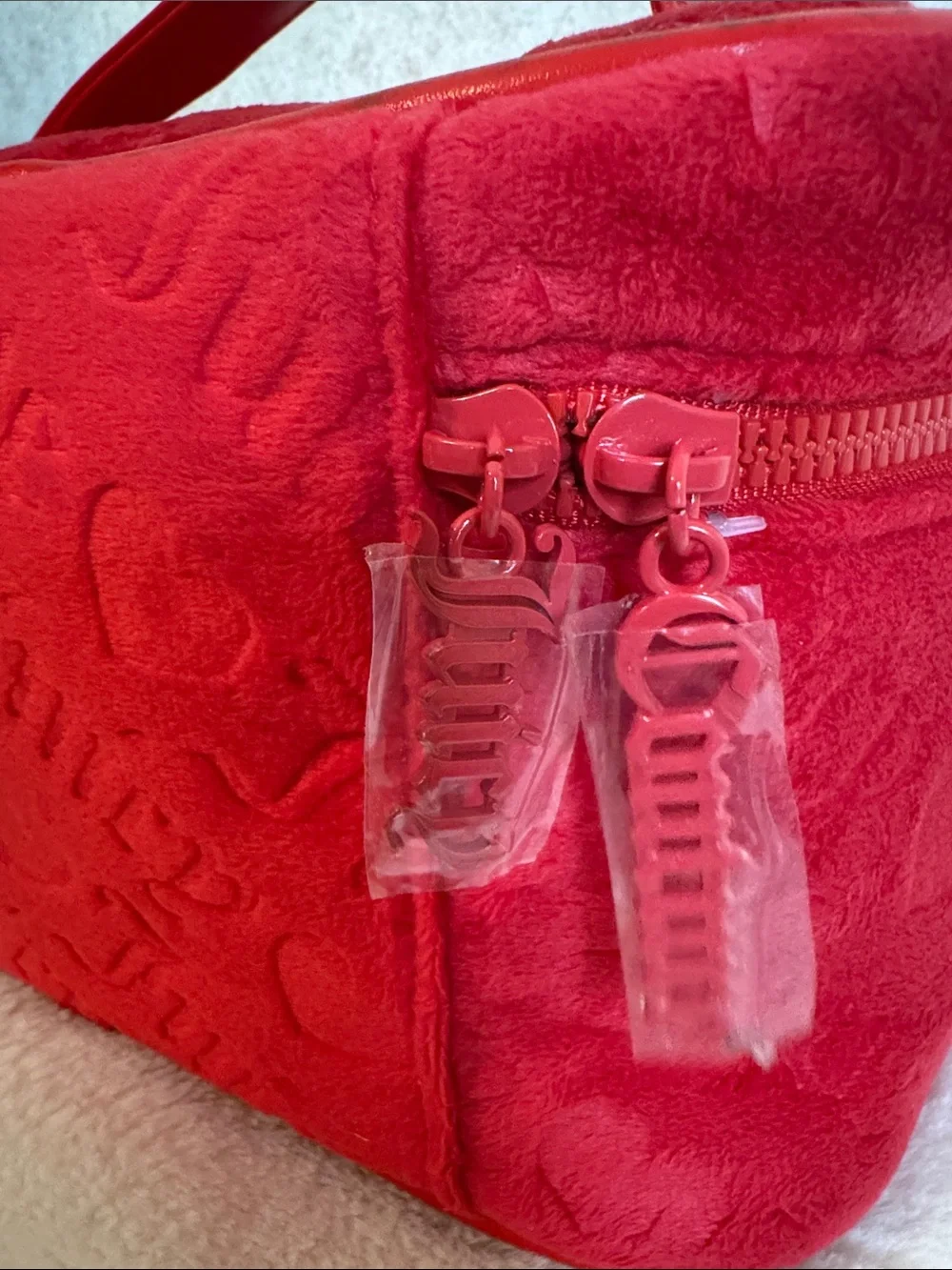 Juicy Couture Red Quilted Cosmetic Case with Handle Bundle